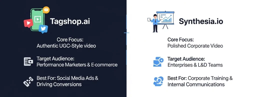 Tagshop.ai vs Synthesia.io 2026: Comparison for AI Video Ads 3 Tagshop.ai vs Synthesia.io